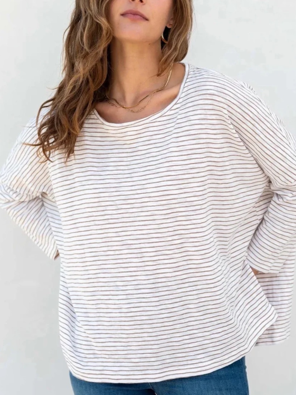 Mer Sea Catalina Slub Tee White and Taupe Stripes